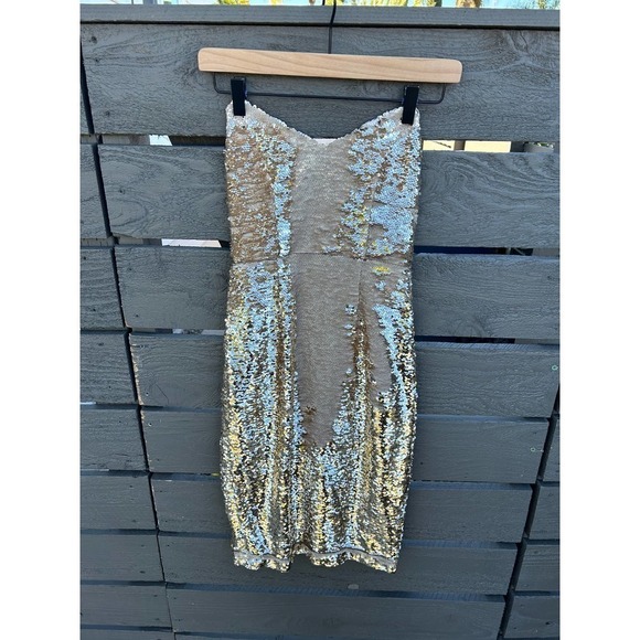 ASTR the Label Two Way Flippy Gold Sequin Mini Dress w/ Spaghetti Straps sz XS - Picture 2 of 9